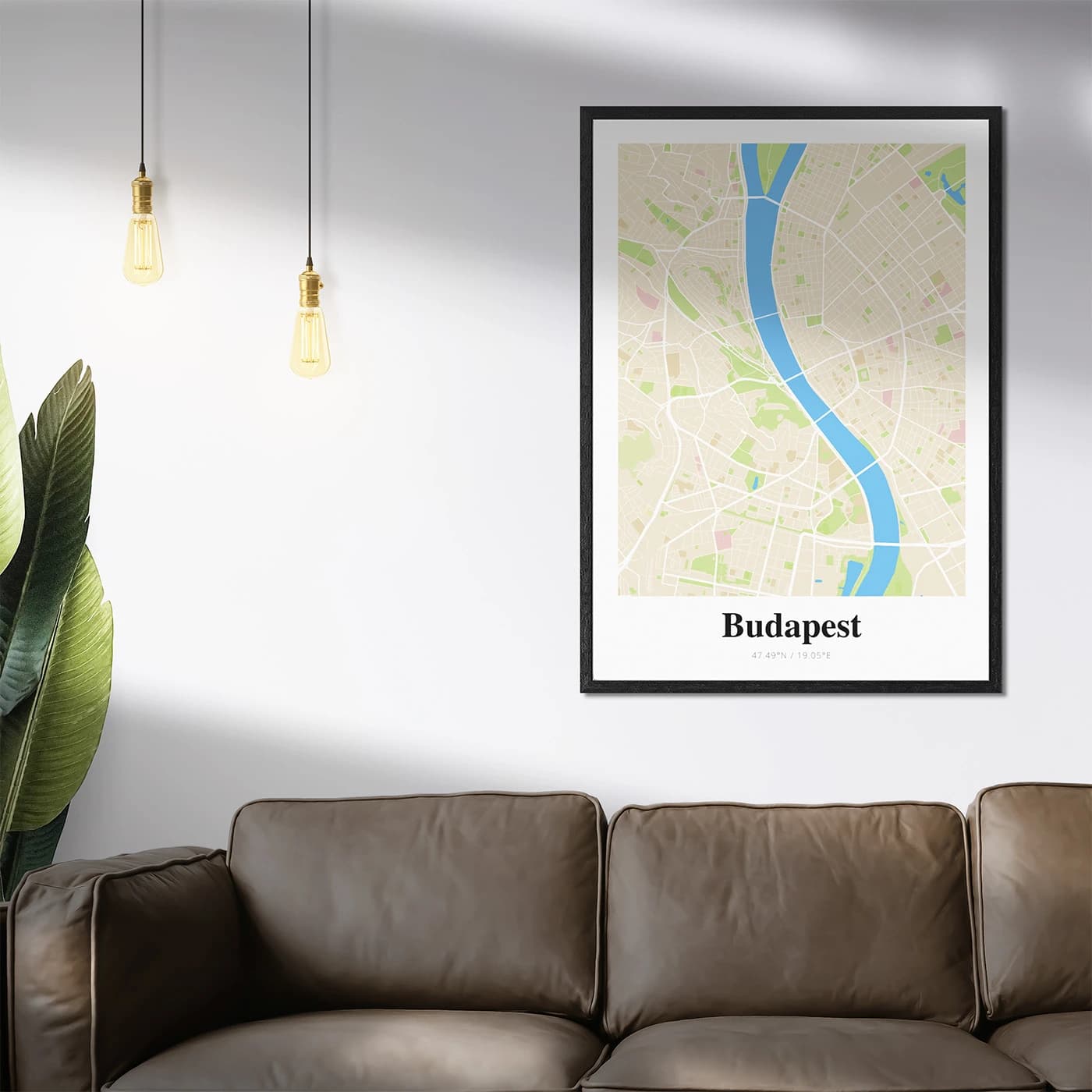 Custom map print in living room space